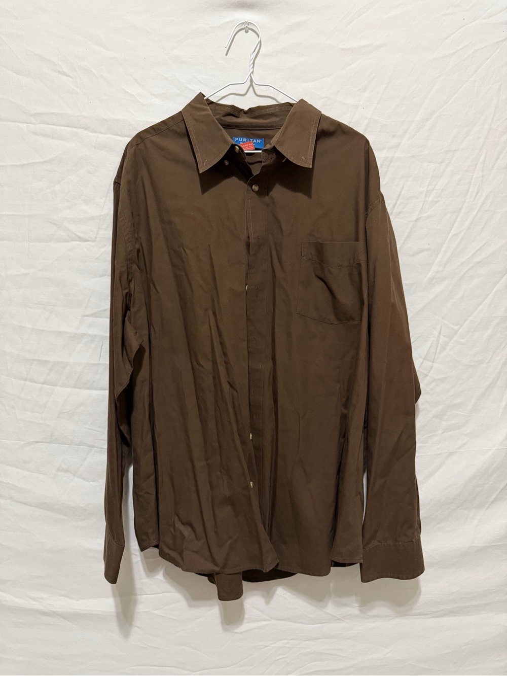 Puritan 100% Cotton Brown Button Down Shirt Long Sleeve Pockets 2XL